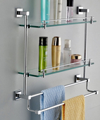 铜卫浴厕所洗手间浴室卫生间洗漱台双层钢化玻璃置物架双杆毛巾架