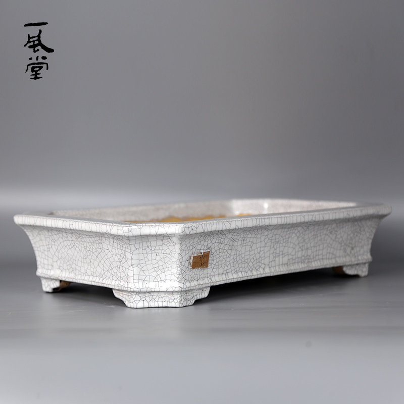 一风堂石湾花盆手工印制大长方抽角青花手绘纯陶高温烧制榕树老桩