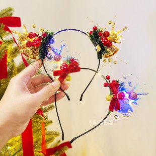 圣诞头饰鹿角发箍带灯发光小鹿头箍圣诞节装扮装饰卡通搞怪发卡女