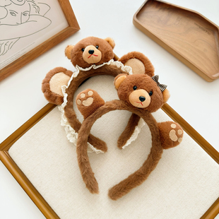 可爱小熊公仔发箍蕾丝蝴蝶结头箍搞怪发卡甜美少女头饰动物园发饰