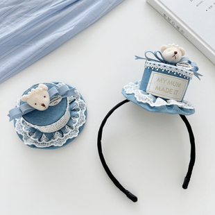 可爱小熊蓝色蛋糕造型发箍生日头饰聚会道具洗脸头箍少女女童发卡