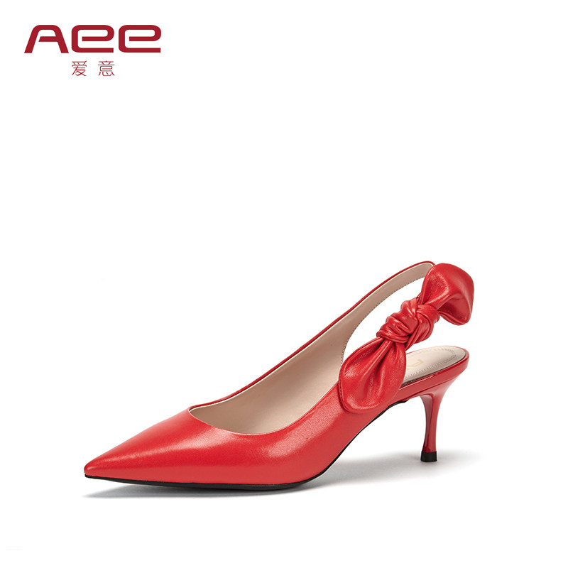 aee/爱意女鞋时尚优雅细高跟单鞋尖头浅口牛皮婚鞋1618102026