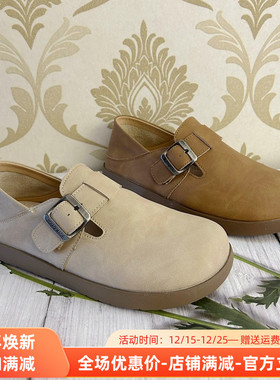 Aee/爱意牛皮勃肯鞋女新款圆头单鞋可以两穿穆勒鞋软牛皮舒适