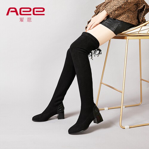 aee/爱意长靴女过膝秋冬粗跟靴子