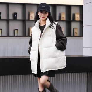立领保暖马夹背心外穿潮 胖mm秋冬季 新款 棉服马甲女宽松大码 时尚