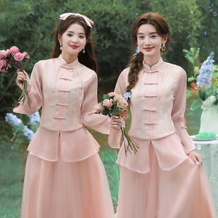 新中式 秋冬小众高级感汉服旗袍姐妹团伴娘礼服裙女 伴娘服2026新款