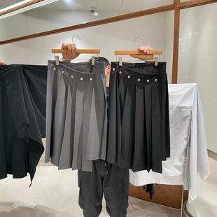 正品秋季现货韩国东大门Tempting斜扣时尚百褶裙半身裙短裙
