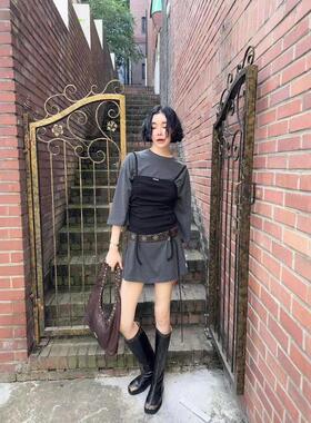 正品秋季现货韩国东大门HELDER宽松T恤裹胸搭配套装