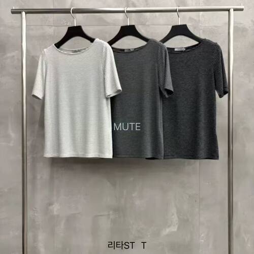 正品现货韩国东大门2026春季 mute 新款条纹短袖T恤