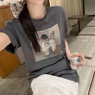 正品现货韩国东大门2026夏季 unbound 新款设计感印花短袖