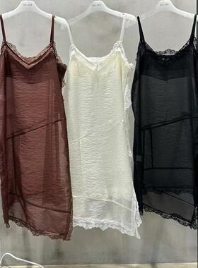 正品现货秋季韩国东大门HELDER蕾丝真丝V领内搭连衣裙三色入