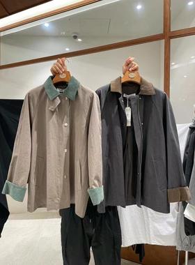 正品秋季现货韩国东大门Tempting翻领拼色简单老爷风风衣外套