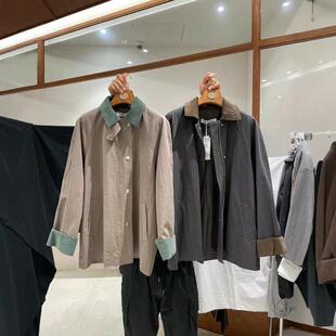 正品秋季现货韩国东大门Tempting翻领拼色简单老爷风风衣外套