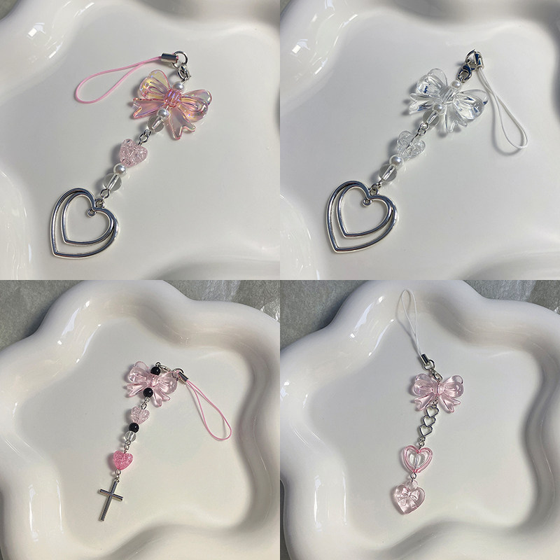 【新品】ins风翅膀蝴蝶结爱心咕本链挂件卡册挂链手机链包包挂饰