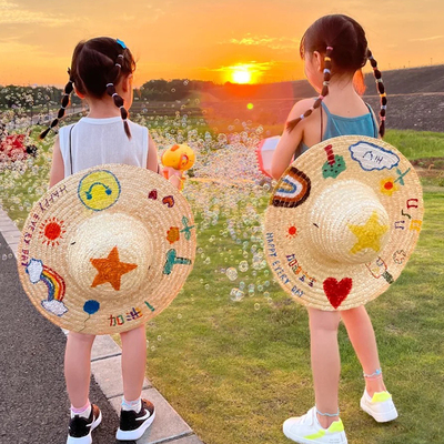 儿童法式草帽女孩男孩防晒diy