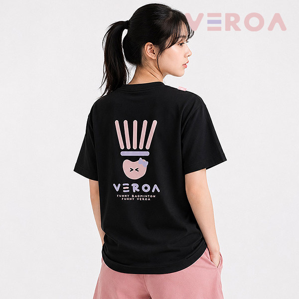 韩国2026秋冬VEROA新品羽毛球服短袖男女同款运动装速干T恤黑白18