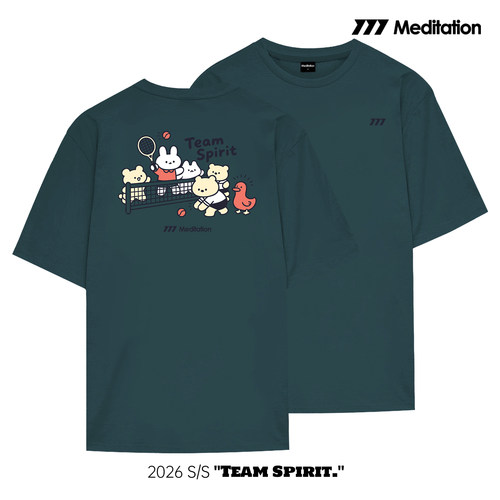 韩国2026春夏meditation新品羽毛球服短袖男女同款运动速干T墨绿