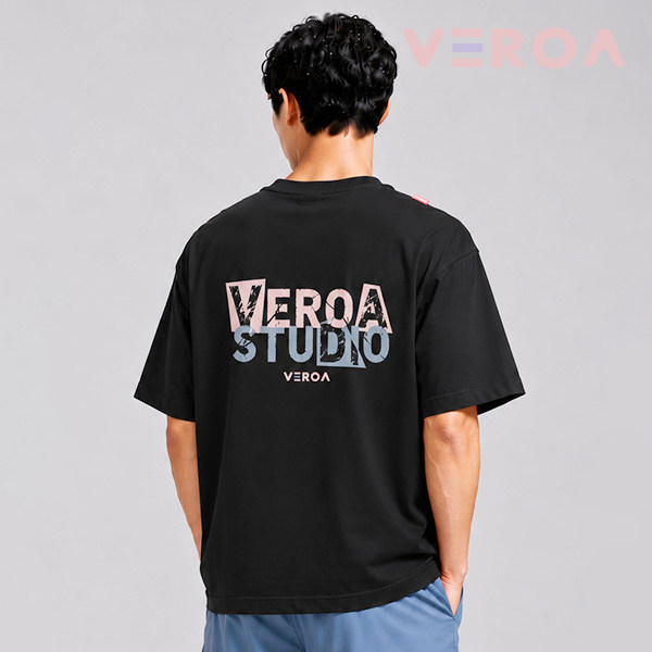 韩国2026秋冬VEROA新品羽毛球服短袖男女同款运动装速干T恤黑白17