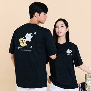 2025秋冬新款Technist韩国羽毛球服男女同款运动短袖T恤线条小狗