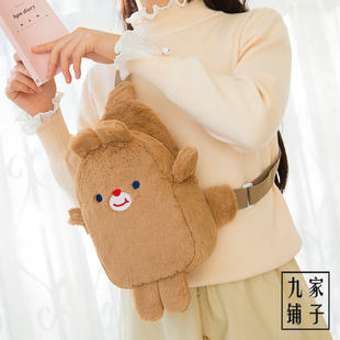 韩版毛绒小熊斜挎包可爱啵啵小兔单肩包少女心拉链胸包秋冬软萌