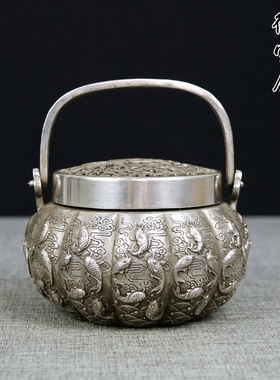 手炉纯铜仿古鎏银取暖熏香摆件