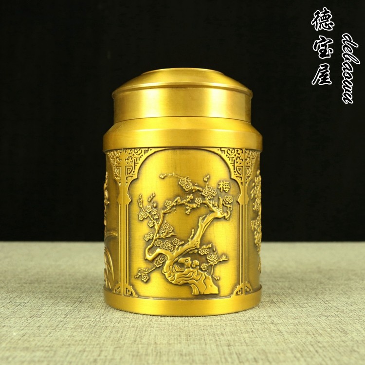 纯铜梅兰竹菊茶叶罐储蓄罐摆件
