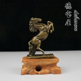 古玩铜器实心铜马奔腾马纯铜复古铜奔马香插桌面摆件复古小巧黄铜