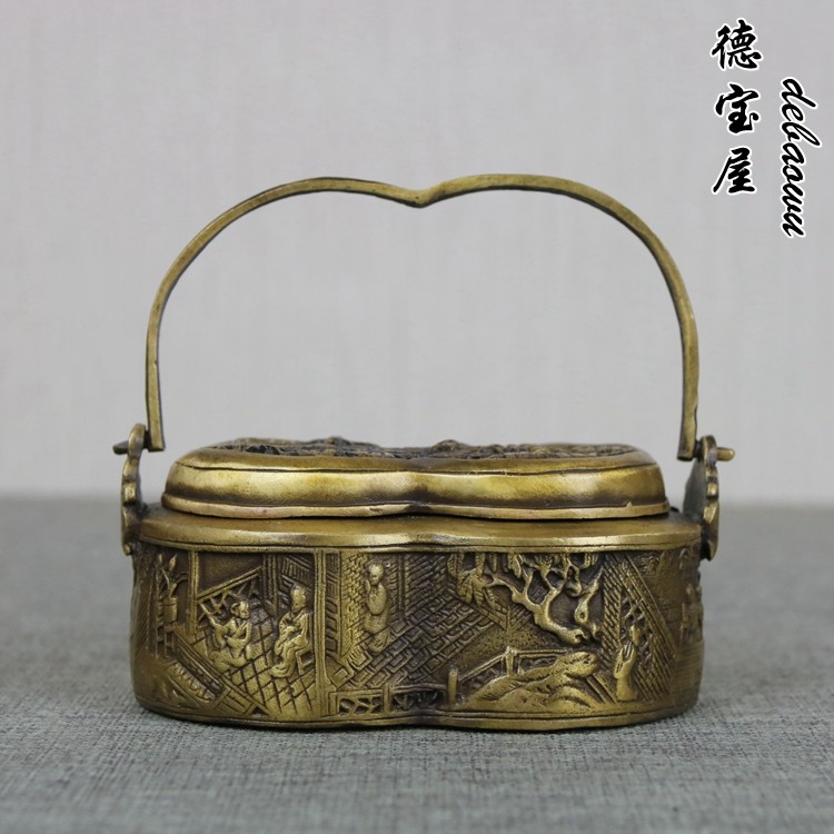 黄铜暖手炉纯铜仿古人物取暖 手炉 碳 烘手炉 婚庆香炉小手炉小号