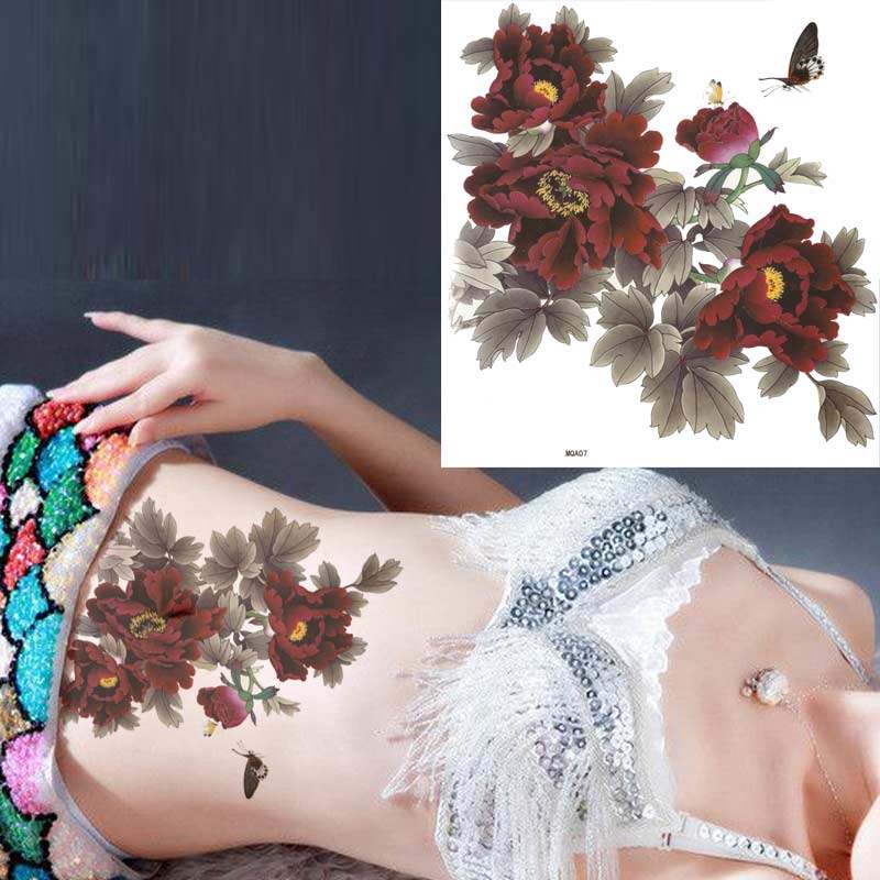 [苹果纹身贴纸批发零售身体彩妆]大图花纹身贴纸防水女持久性感写真拍照月销量6件仅售9.8元
