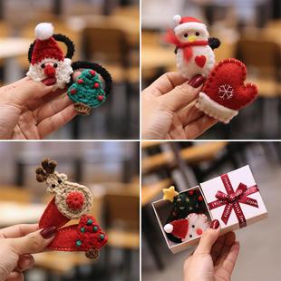 圣诞发饰可爱编织毛呢节日头饰儿童发夹头绳发圈小女孩女童发卡