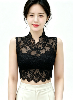 春夏新款蕾丝背心领子打底假领女百搭半截高领毛衣上衣镂空女装