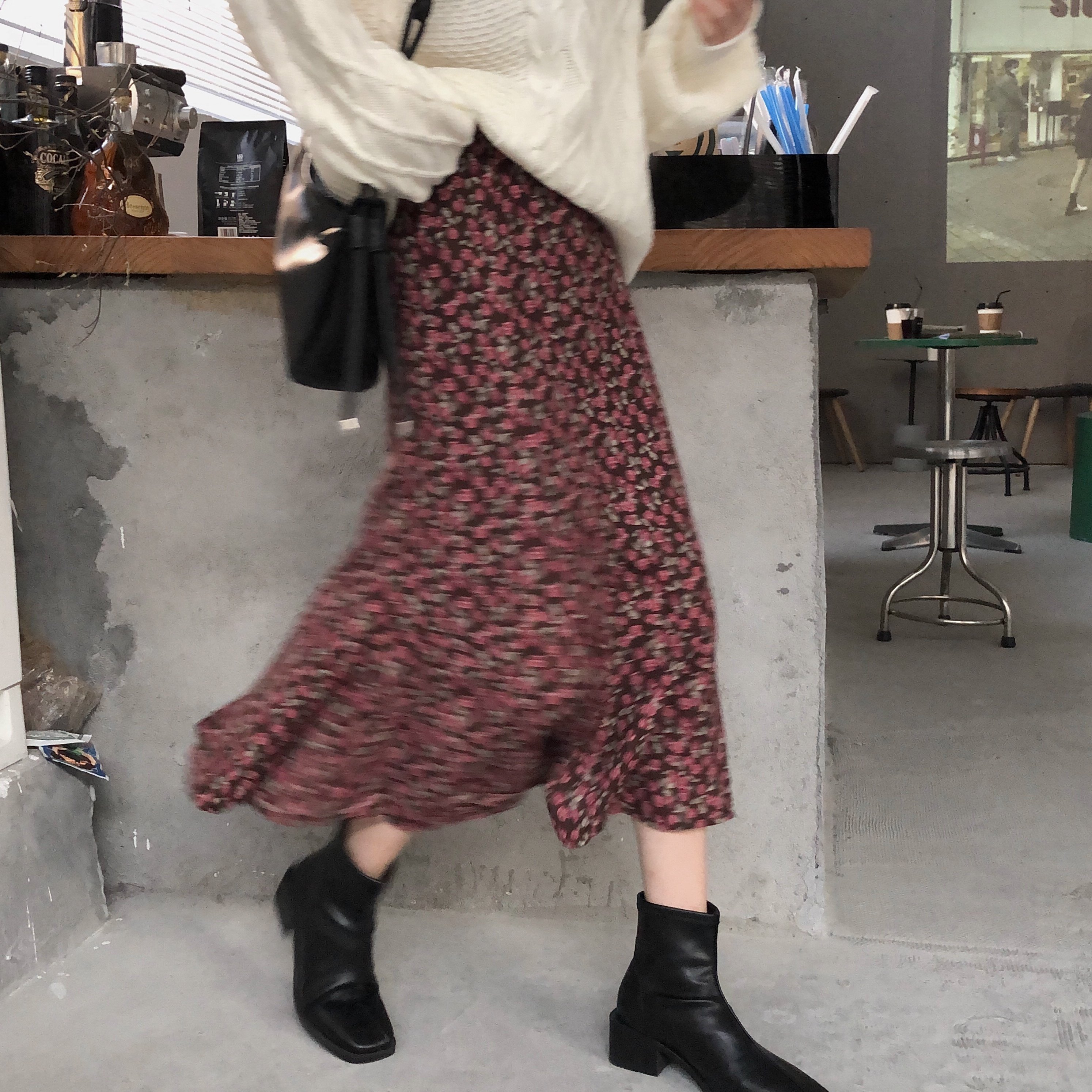 Real shot real price Chiffon print skirt for autumn and winter