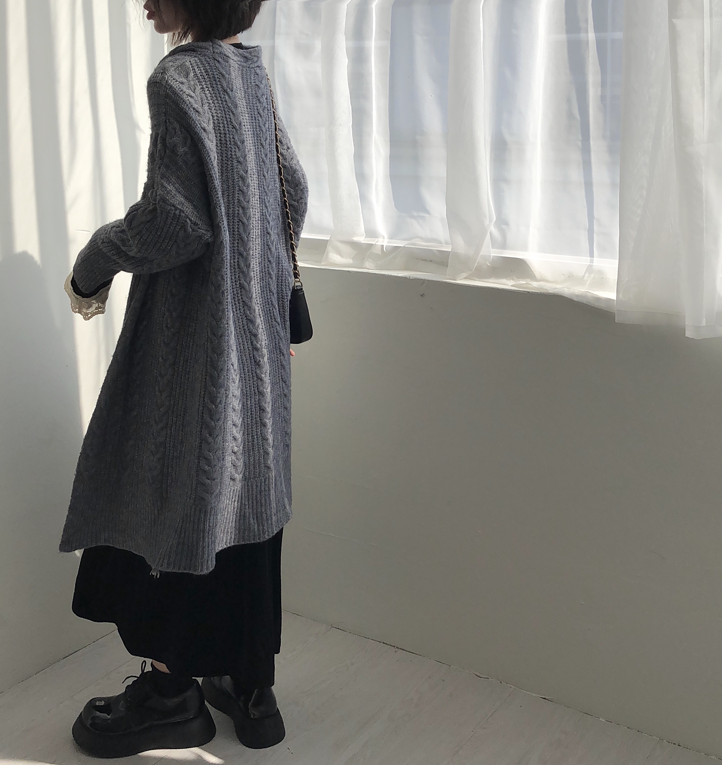 Real price medium length twist sweater bat sleeve long sleeve cardigan coat windbreaker