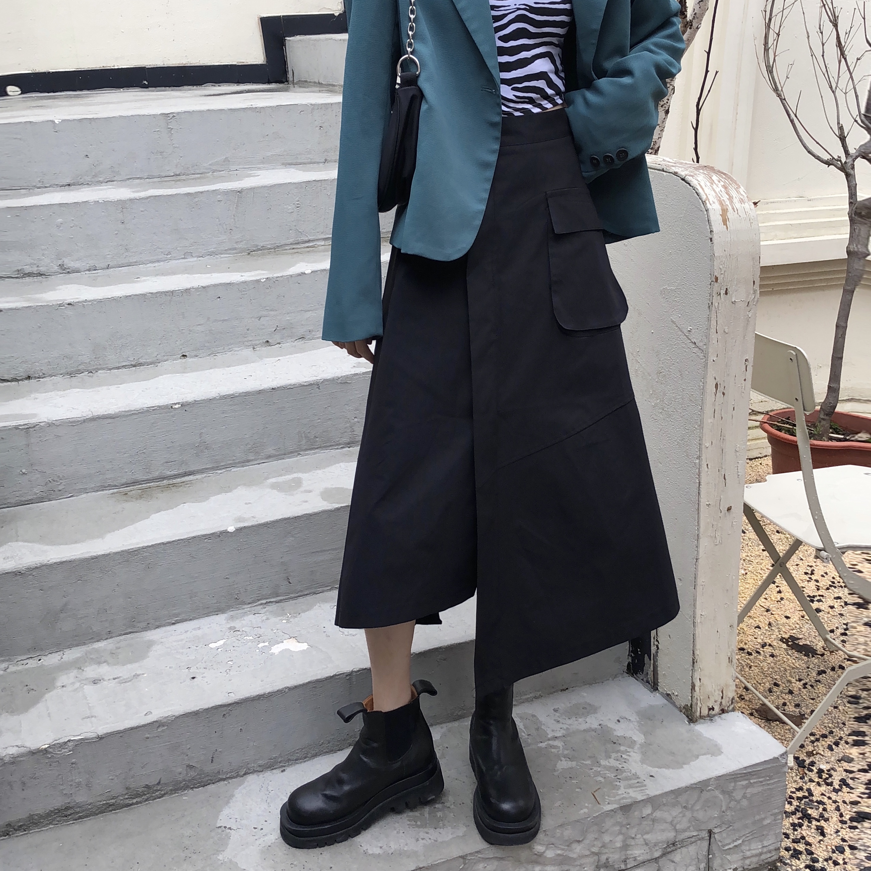 Real price high waist irregular slit work dress