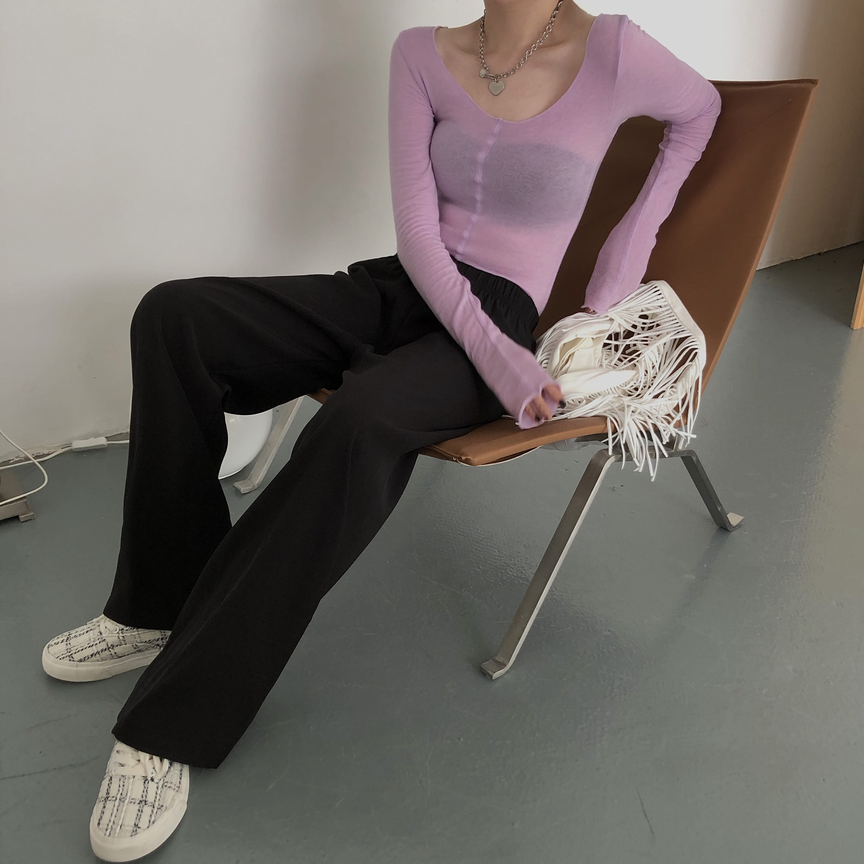 Real price solid color high waist thin floor sweeping suit pants elastic waist straight pants female