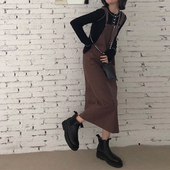 No less than 40 real price adjustable medium and long skirt washing cotton work clothes with shoulder skirt