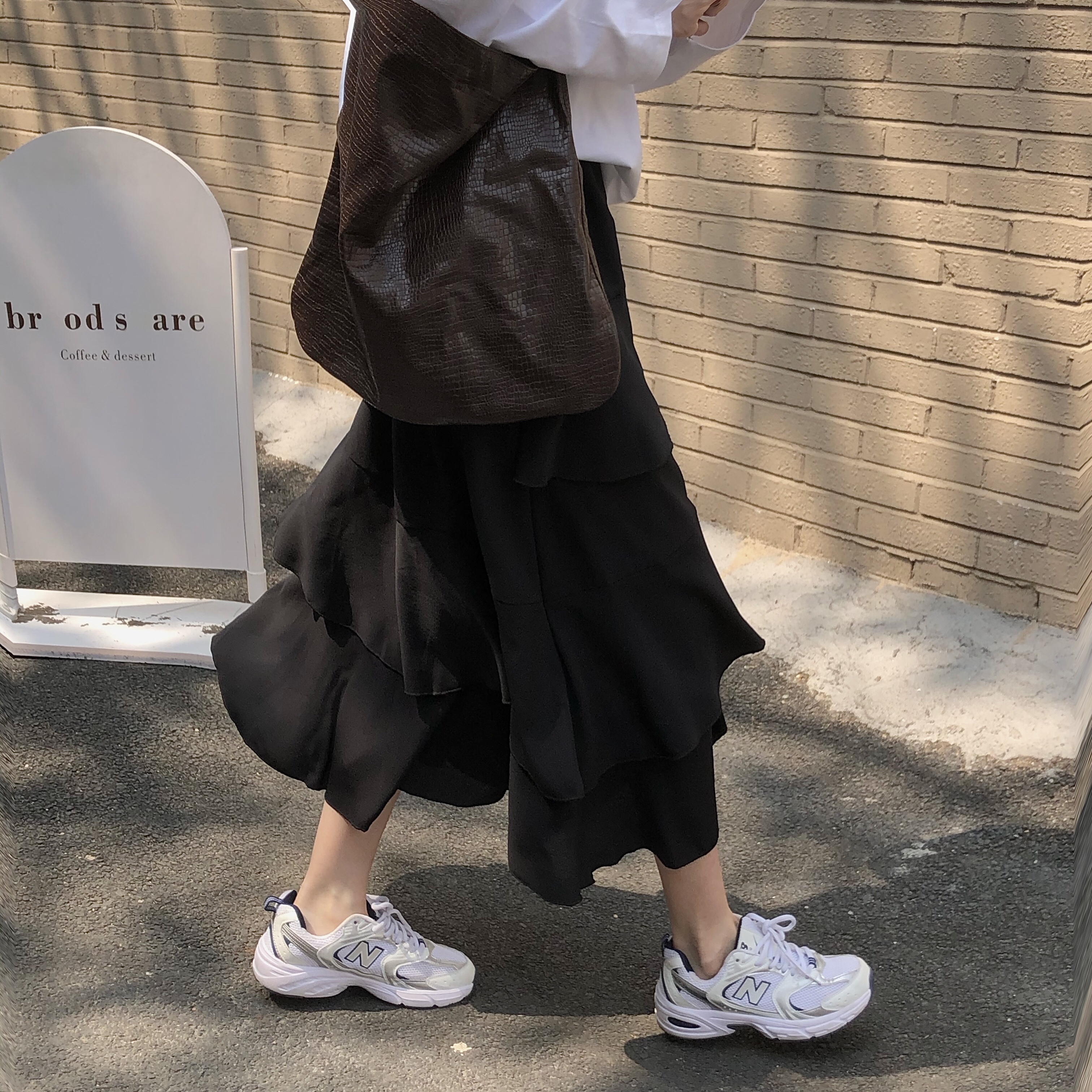 Real price black chiffon irregular stitching cake skirt mid length skirt