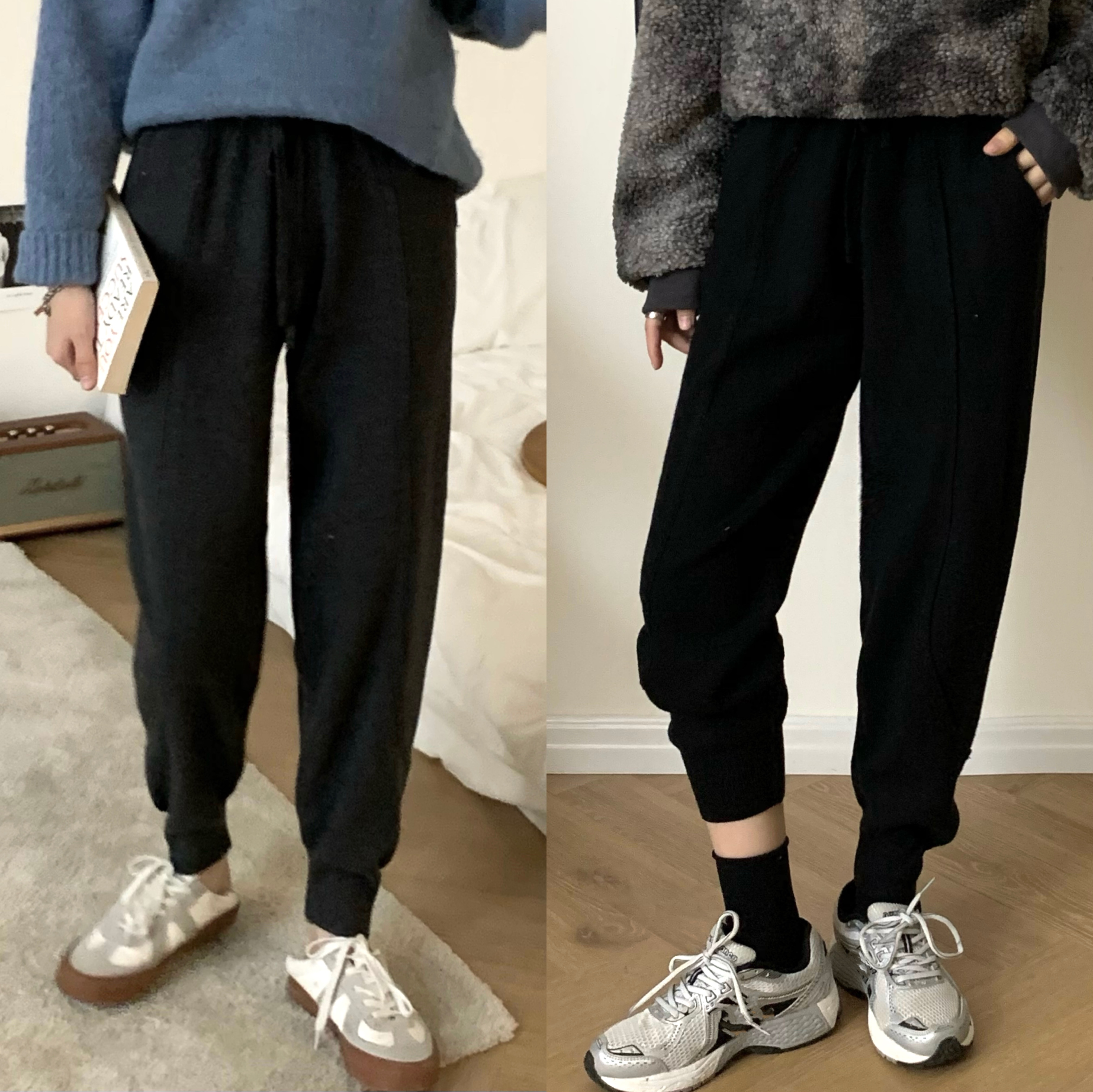 Real price solid color casual Harem Pants elastic waist show thin knitted pants pants women