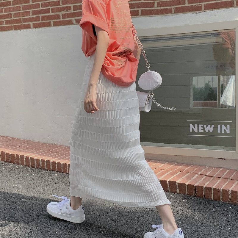 Real auction real price summer pure Chiffon press fold thin mid length skirt pleated skirt for women