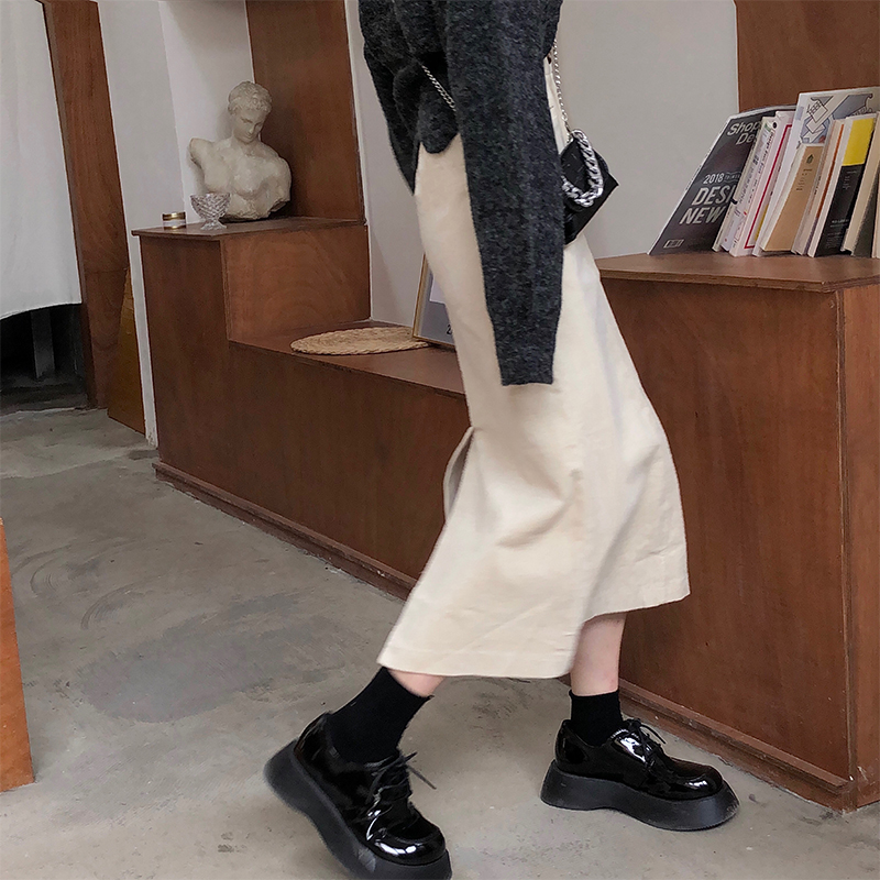 Real price Corduroy Skirt with high waist and thin split length A-line skirt