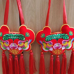 民族风庆阳订婚锁锁订婚脖子挂包双面刺绣龙凤鸳鸯锁情侣荷包