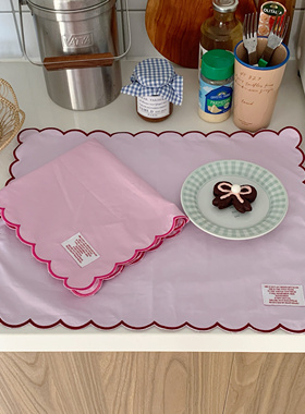 haruharu 韩国进口面料 双层波浪刺绣餐垫 书桌摆拍垫 厨房盖布