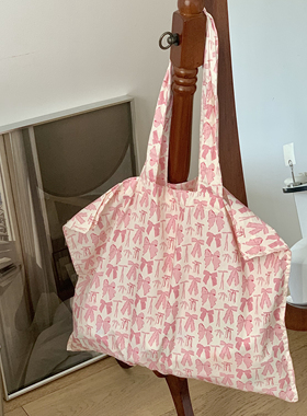 haruharu 韩国进口面料 ｜原创蝴蝶结大容量购物袋单肩包手提包