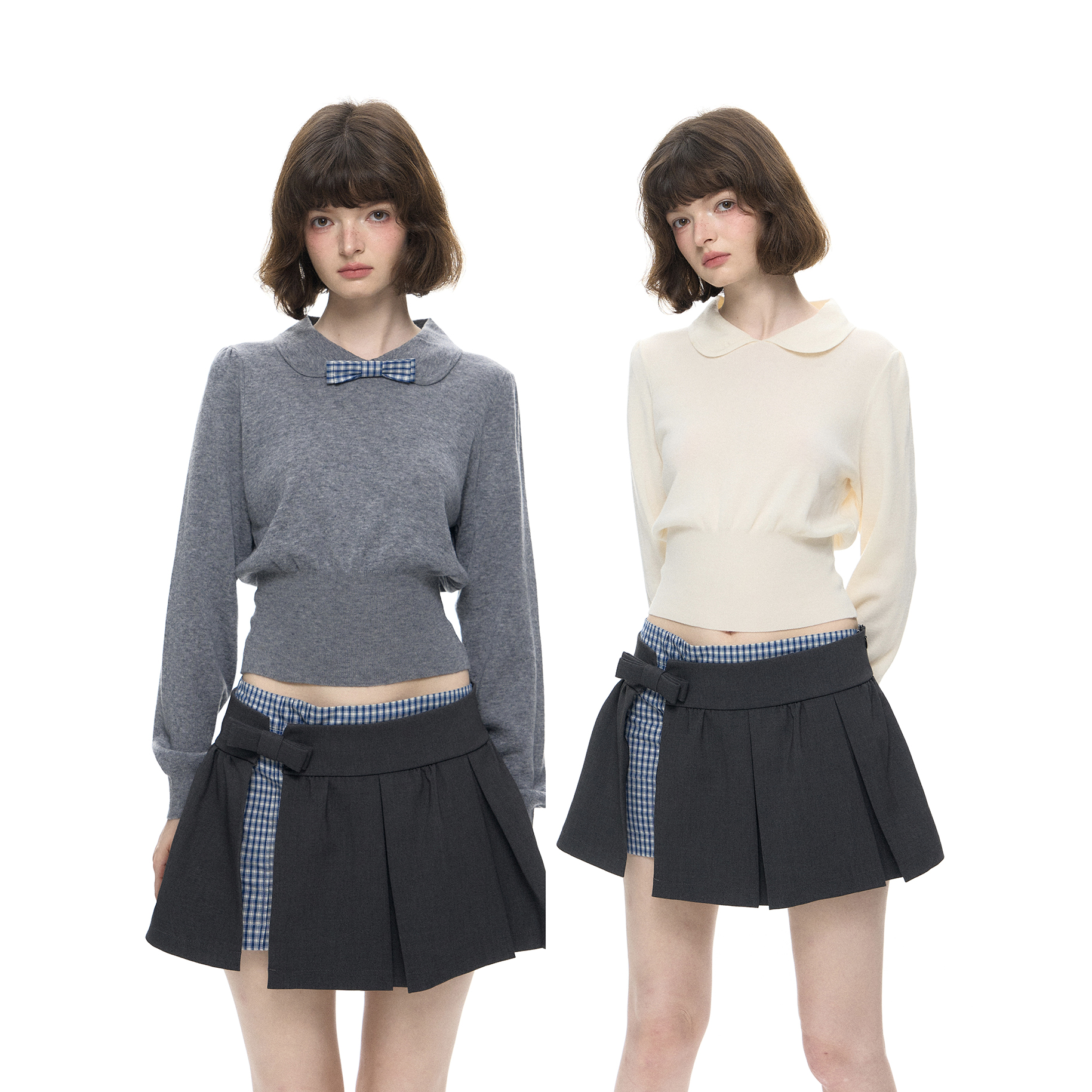 Romance Nanci 娃娃领收腰显瘦针织内搭上衣长袖短款打底毛衣