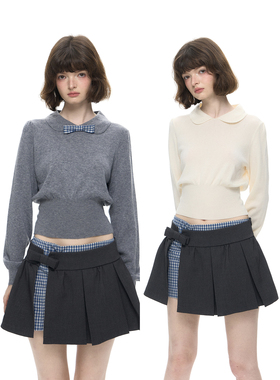 Romance Nanci 娃娃领收腰显瘦针织内搭上衣长袖短款打底毛衣