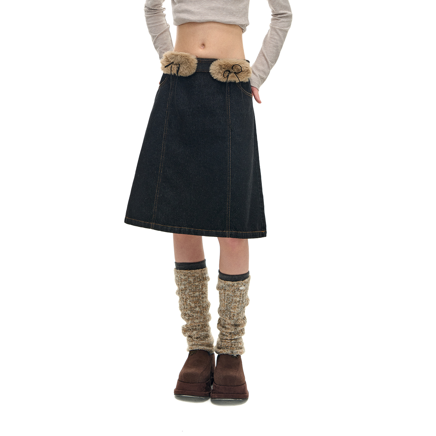 Romance Nanci12.8日20点上新 可拆卸趣味毛毛腰带牛仔半身裙