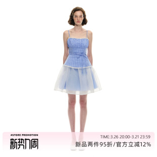 Romance 清新蓝格子吊带连衣裙收腰公主蓬蓬裙 Nanci3.26日20点