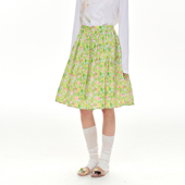 RomanceNanci 夏日度假感绿色印花A字大摆伞裙松紧蓬蓬半身裙