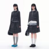 南西 时髦书呆子学院感套装 设计感玫瑰花呢子外套少女蓬蓬裙冬