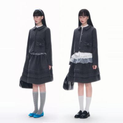 玫瑰花套装毛呢2024冬季学院风